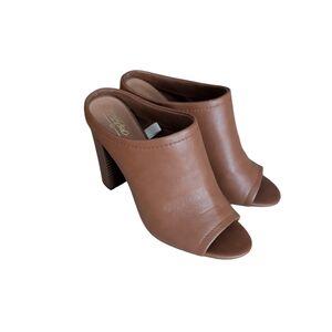 Mossimo Faux Leather Open Toe Chunky Heel Mules 9 Brown Block Heel